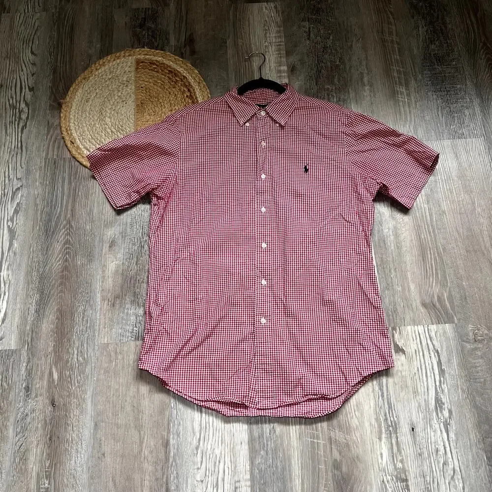 POLO RALPH LAUREN Red & White Gingham Short Sleeve Button Down Mens Shirt